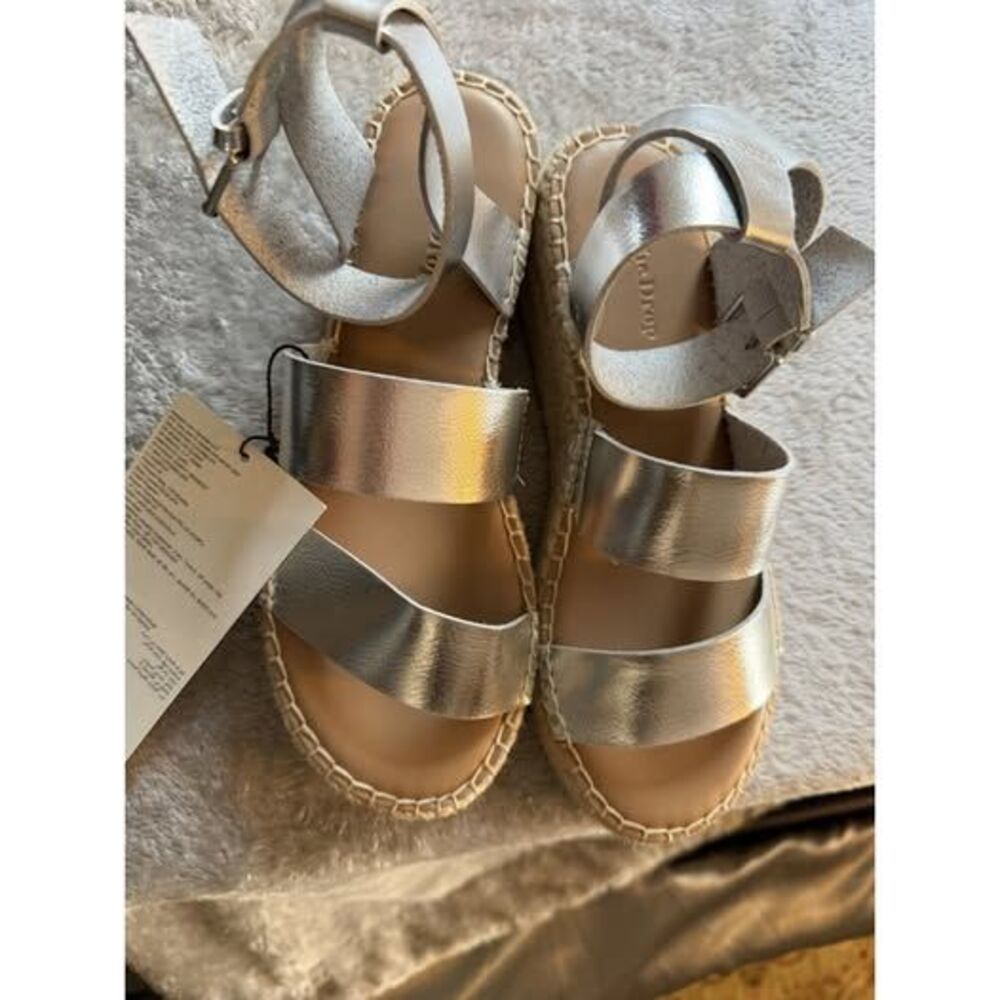 The Drop Womens Silver Listilla Espadrille Wedge Sandal 6.5